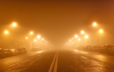 Foggy night in a sleeping city