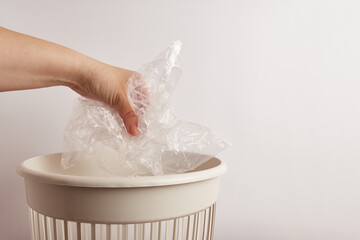 The plastic bag is disposed of for recycling and disposal