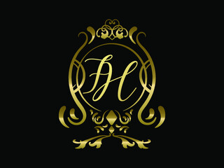 FH initial letter luxury monogram logo,elegant ornamen jewelry, emblem of love shape heart