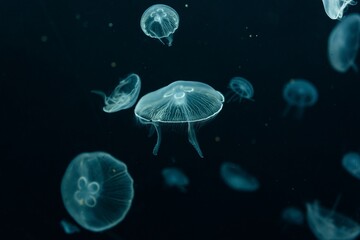 Obraz na płótnie Canvas Closeup of beautiful jellyfish in aquarium