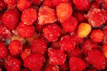 background of frozen strawberries, red iced berry