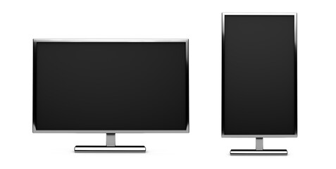 Two TVs, monitors isolated on white background 3d render illustration