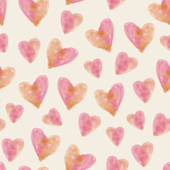 Obraz premium happy valentine day pattern background with water colour heart shape , greeting card