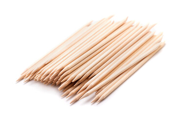Wooden manicure sticks isolated on white background
