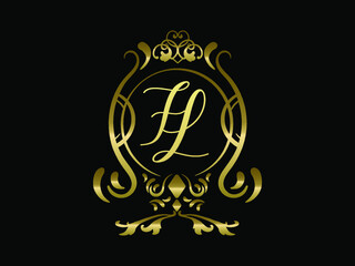 FL initial letter luxury monogram logo,elegant ornamen jewelry, emblem of love shape heart