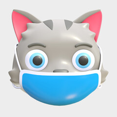 cute cat wearing mask icon cartoon 3d render illustration