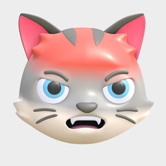 angry cat face expression icon cartoon 3d render illustration