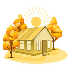 Autumn landscape. House surrounded by trees