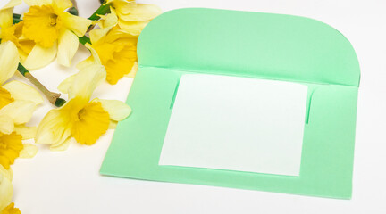 greeting card design. spring bouquet of flowers and an envelope. invitation. congratulation. Womens day, Mothers day