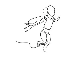 a girl in a cape runs and opens her hands