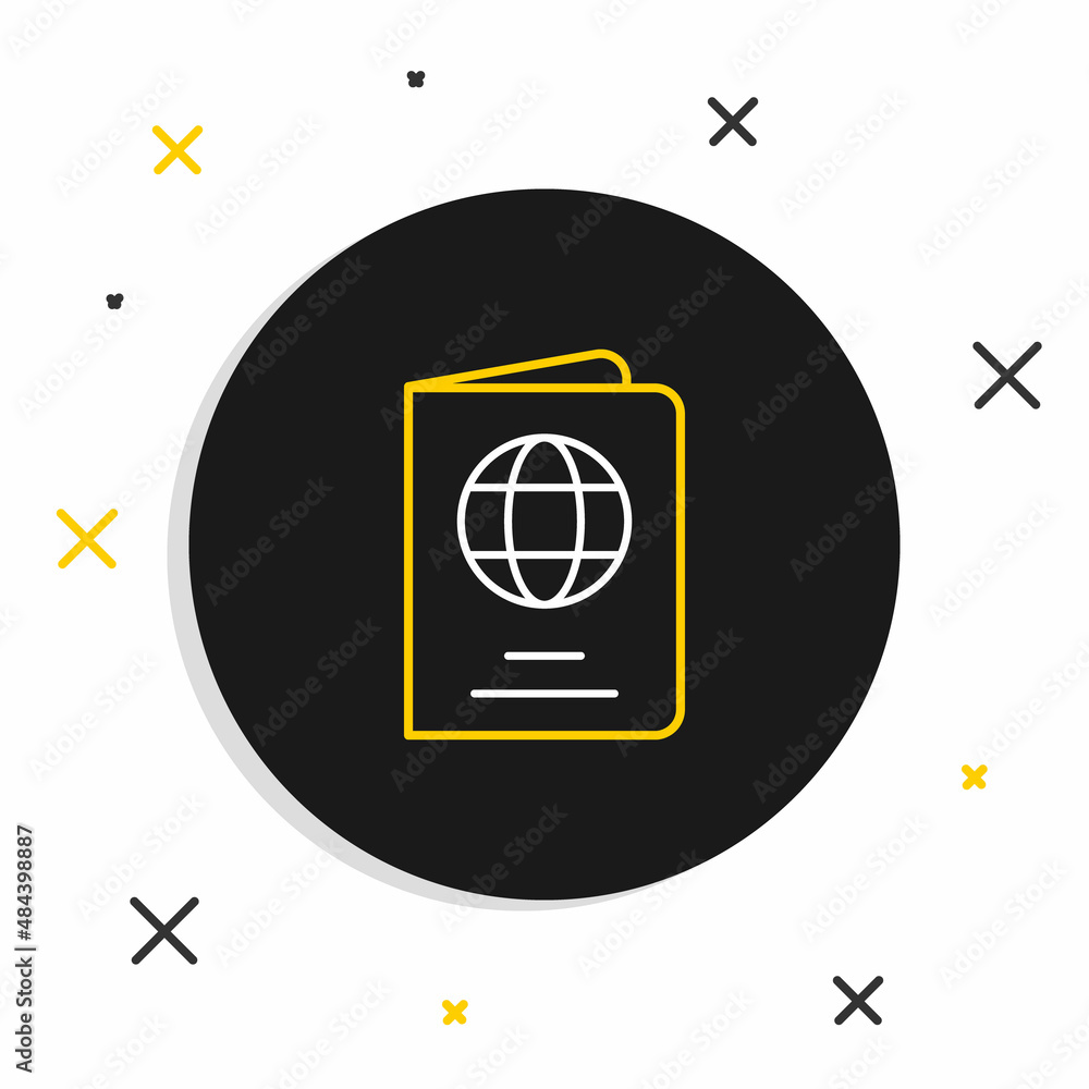Poster line passport with biometric data icon isolated on white background. identification document. colorf