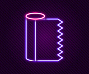 Glowing neon line Textile fabric roll icon isolated on black background. Roll, mat, rug, cloth, carpet or paper roll icon. Colorful outline concept. Vector