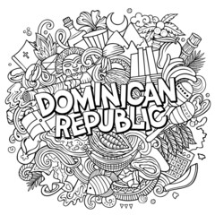 Dominican Republic hand drawn cartoon doodle illustration. Funny local design.