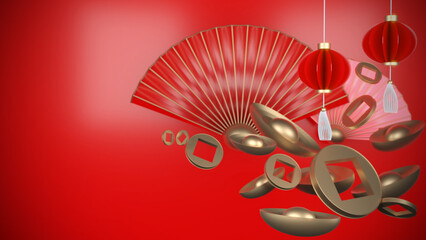 3D Render background for Happy Chinese New Year 2022.gift for rich and good health.