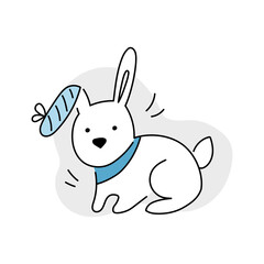Sick rabbit line doodle icon for veterinary clinic. Animal, pet health vector illustration.