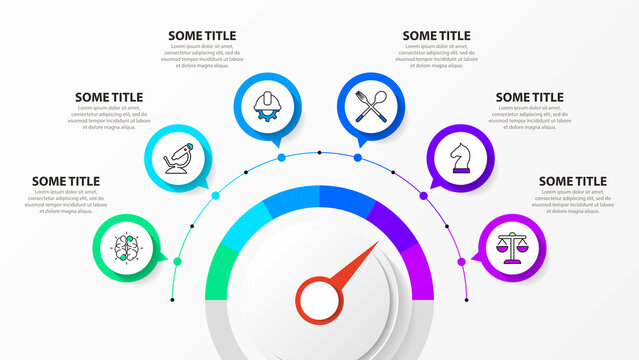 Infographic template with icons and 6 options or steps. Pointer