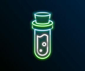 Glowing neon line Bottle with potion icon isolated on black background. Flask with magic potion. Happy Halloween party. Colorful outline concept. Vector