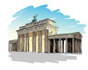 Germany. Berlin. Brandenburg Gate. Old building hand drawn sketch. Unusual perspective. City vector illustration © romanya