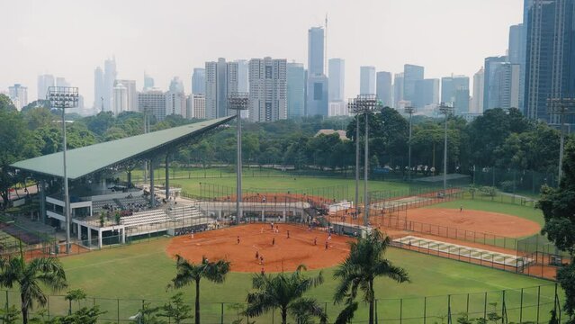 Wide Panoramic Shot of Softball Game In Jakarta