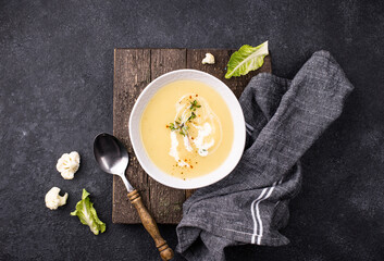 Healthy vegan cauliflower cream soup