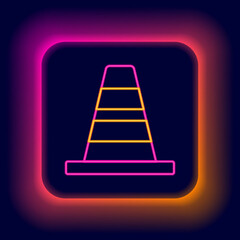 Glowing neon line Traffic cone icon isolated on black background. Colorful outline concept. Vector