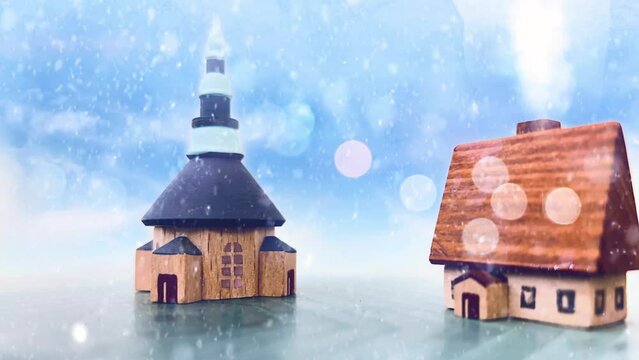 Animated houses with snow falling