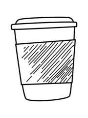 A paper cup for drinks. A glass of coffee. Vector dould illustration. Hand drawn
