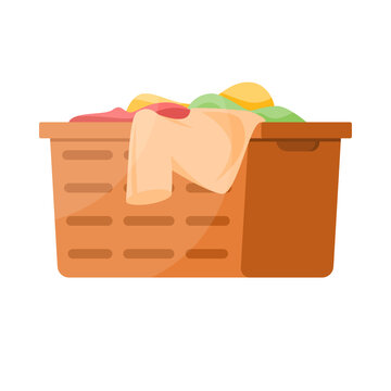 Laundry Basket Full Of Dirty Clean Clothes Ready To Washing Isometric Vector Illustration. Pile Of Fabric Clothing Daily Routine Household Chore. Heap Linen Hygiene Service Box With Cotton Material