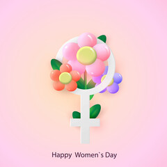 Abstract floral greeting card from March 8 - paper cut style greeting card, gift card. International Women s Day. Applique fashion design template. Vector