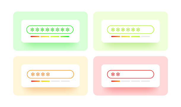 Strong and weak modern password form with shadow. Vector design elements set.