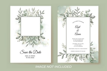 Obraz na płótnie Canvas wedding invitation template with greenery leaves and photos frame