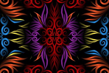 colourful caleidoscope classic gradient flower art pattern of traditional tenun batik ethnic dayak ornament for wallpaper ads background sticker or clothing