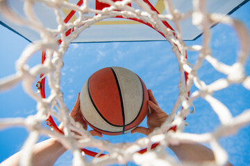 basketball player throws the ball into the hoop, sport