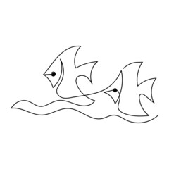 Continuous one line drawing. Exotic fish. Hand drawn vector illustration on white background.
