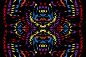 Fototapeta premium colourful caleidoscope classic gradient flower art pattern of traditional tenun batik ethnic dayak ornament for wallpaper ads background sticker or clothing