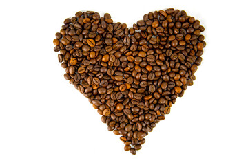 Heart shape made of roasted coffee beans