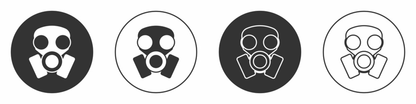 Black Gas mask icon isolated on white background. Respirator sign. Circle button. Vector