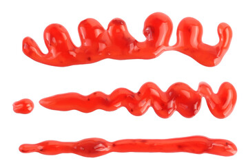 Red strawberry jam isolated on white background with clipping path and full depth of field, Top view. Flat lay