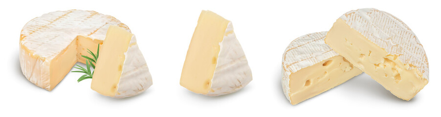 Camembert cheese isolated on white background with clipping path and full depth of field, Set or...