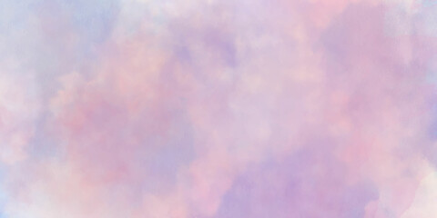abstract watercolor background with space spring pink paper texture with cloudy colorfull sky. Fantasy smooth light pink, purple shades and blue watercolor paper textured illustration.