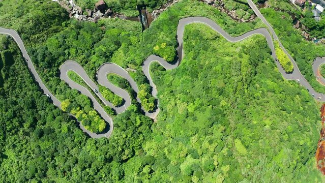 Aerial view of Curve mountain road in Taiwan