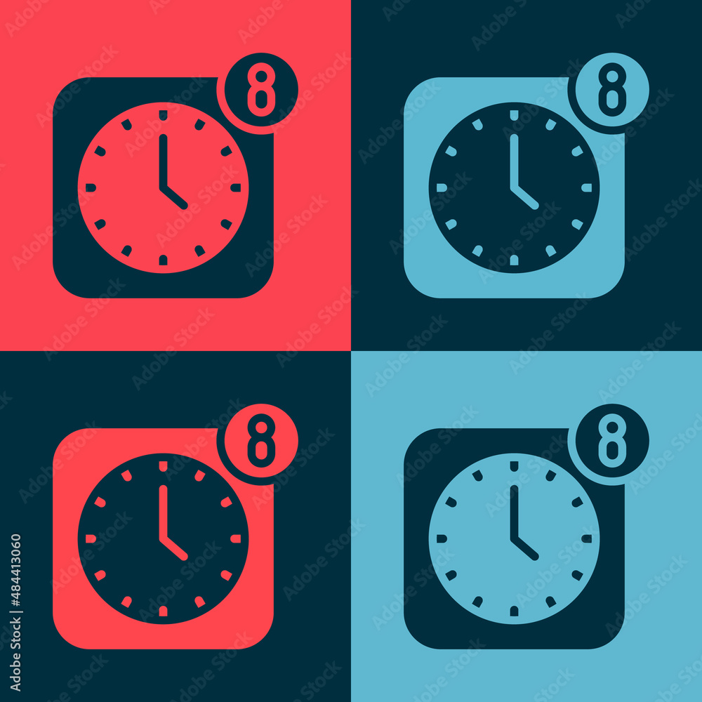 Poster pop art alarm clock app smartphone interface icon isolated on color background. vector