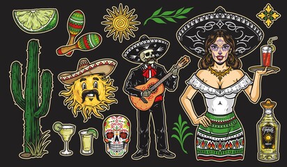 Vintage colorful mexican stickers collection