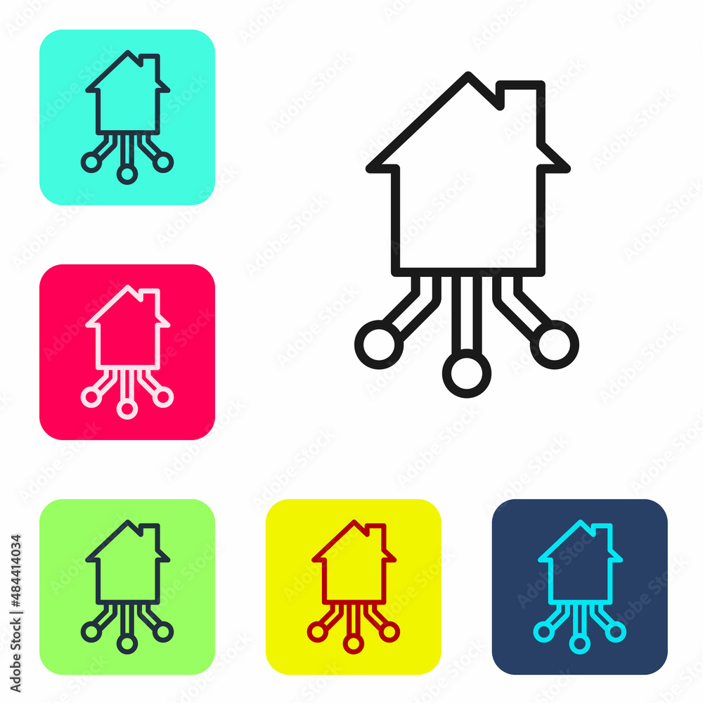 Poster black line smart home icon isolated on white background. remote control. set icons in color square b