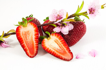 Strawberries with flowers