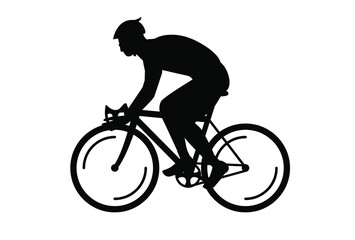 Silhouette of a cyclist on a white background. Side view. Man on a bicycle.