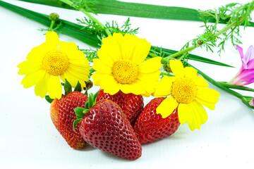 Strawberries with flowers