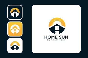 Home with sun modern logo design