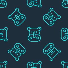 Obraz premium Green line Rhinoceros icon isolated seamless pattern on blue background. Animal symbol. Vector