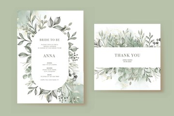 bridal shower invitation template with greenery leaves